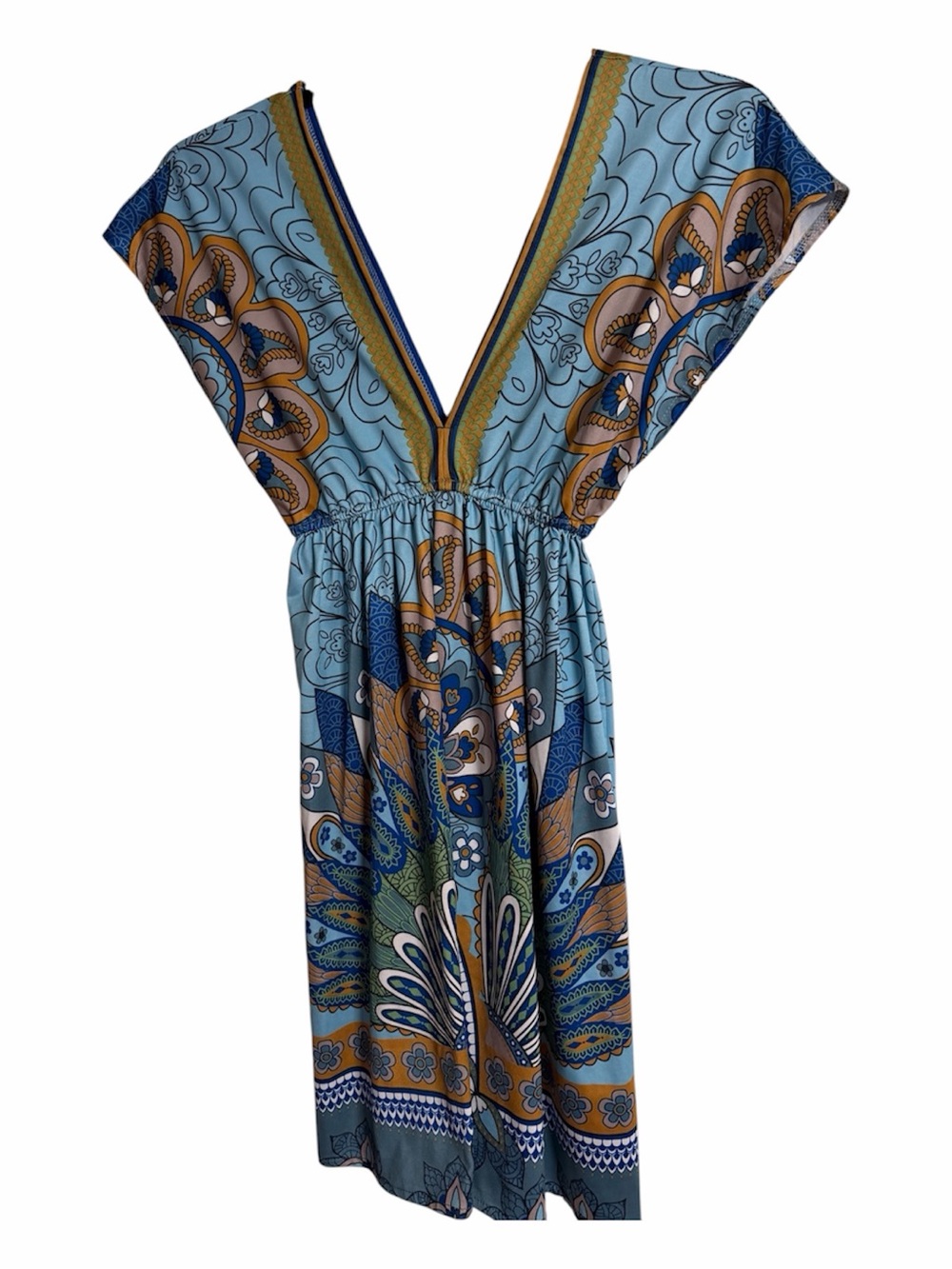 Yahada Blue Floral V-Neck Women’s Summer Dress size S